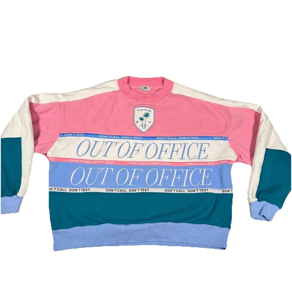 Yellow The Label Out of Office Sweatshirt Womens Small Pink Colorblock Crewneck